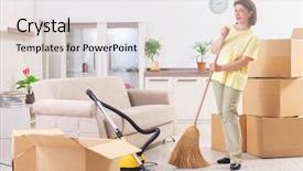  Presentation with pregnant woman cleaning - Audience pleasing PPT layouts consisting of broomstick - middle-aged woman cleaning new apartment backdrop and a light gray colored foreground