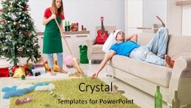  Presentation with black christmas party - Audience pleasing PPT layouts consisting of broomstick - young family cleaning apartment backdrop and a yellow colored foreground