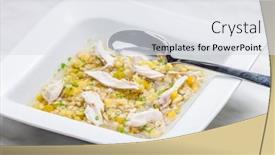  Presentation with meat - Presentation design featuring broth-with-chicken-meat-barley background and a white colored foreground