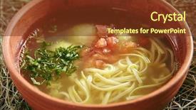  Presentation with ceramic - Theme consisting of broth with turkey meat ball background and a tawny brown colored foreground