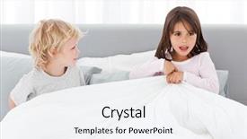  Presentation with sister - PPT theme enhanced with brother and sister are waiting their parents in their bed background and a sky blue colored foreground