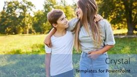  Presentation with siblings - PPT theme having brother-and-sister-as-happy background and a light blue colored foreground