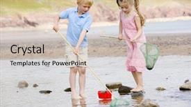  Presentation with sister - Presentation theme with brother and sister at beach background and a soft green colored foreground