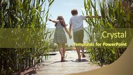  Presentation with lake dock - Presentation featuring brother-and-sister-barefoot-walking background and a tawny brown colored foreground