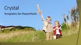  Presentation with pretend - Cool new PPT theme with safari map - brother and sister children playing backdrop and a light blue colored foreground