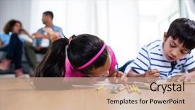  Presentation with parents - Beautiful PPT theme featuring brother and sister draw backdrop and a  colored foreground