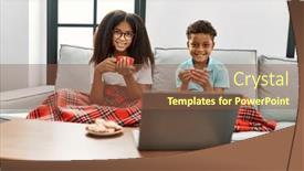  Presentation with sister - PPT theme consisting of brother-and-sister-having-breakfast background and a tawny brown colored foreground