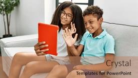  Presentation with sister - PPT theme featuring brother-and-sister-having-video background and a coral colored foreground