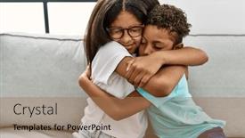  Presentation with sister - Theme with brother-and-sister-hugging-each background and a coral colored foreground