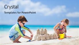  Presentation with sand play - Slide set enhanced with brother and sister making sand background and a light blue colored foreground