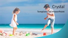  Presentation with footprints and sand beach - Colorful presentation theme enhanced with brother and sister making sand backdrop and a light blue colored foreground