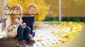  Presentation with sister - Amazing slide deck having brother and sister outdoors at beautiful autumn day backdrop and a gold colored foreground