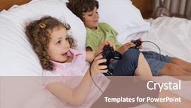  Presentation with what is video gaming - PPT theme having brother and sister playing video background and a coral colored foreground