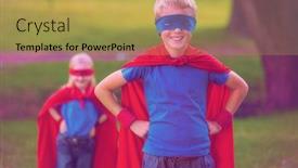  Presentation with superhero - Amazing PPT layouts having brother and sister pretending to be superhero in park backdrop and a yellow colored foreground