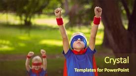  Presentation with superhero - Beautiful PPT layouts featuring brother and sister pretending to be superhero in park backdrop and a tawny brown colored foreground