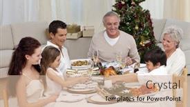  Presentation with cracker - Cool new theme with brother and sister pulling a christmas cracker at home in a family dinner backdrop and a coral colored foreground