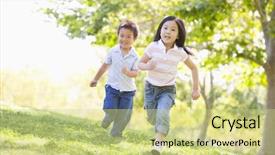 Presentation with sister - Audience pleasing PPT theme consisting of brother and sister running outdoors backdrop and a soft green colored foreground