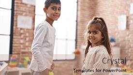  Presentation with bowling - PPT theme with brother-and-sister-smiling-confident background and a coral colored foreground