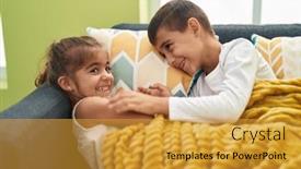  Presentation with sister - Slide set featuring brother-and-sister-students-doing background and a gold colored foreground