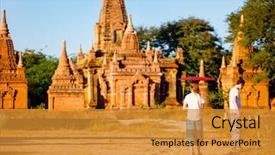  Presentation with ancient temples - Presentation design with brother and sister visiting ancient background and a gold colored foreground
