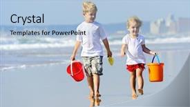  Presentation with mermaid ocean kids - Theme consisting of brother and sister walk along background and a light blue colored foreground