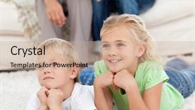  Presentation with television watching - PPT theme with active couple sitting down on a hike reading map on a sunny day background and a gray colored foreground