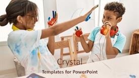  Presentation with sister - Presentation theme featuring brother-and-sister-wearing-headphones background and a  colored foreground