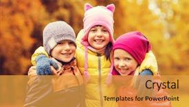  Presentation with happy kids - PPT theme featuring brother sister - childhood leisure friendship and people background and a gold colored foreground