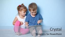  Presentation with carpet - Presentation theme featuring brother sister - cute funny children sitting background and a light blue colored foreground