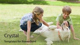  Presentation with dog park - Slide set with brother sister - full length of two kids background and a mint green colored foreground