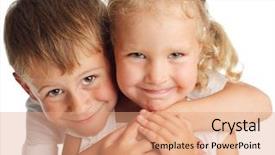  Presentation with white parents and black children - Amazing presentation having brother sister - happy children isolated on white backdrop and a coral colored foreground