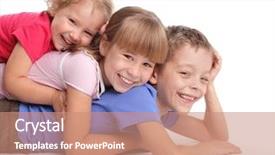  Presentation with sister - Colorful slide set enhanced with brother sister - happy children isolated on white backdrop and a coral colored foreground