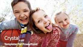  Presentation with happy image - Colorful theme enhanced with brother sister - image of happy friends looking backdrop and a tawny brown colored foreground