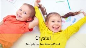  Presentation with cow cute - Colorful presentation design enhanced with brother sister - portrait of funny little boy backdrop and a yellow colored foreground