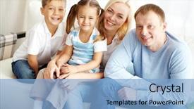  Presentation with family children - Slide deck having brother sister - portrait of happy family background and a light blue colored foreground