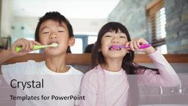  Presentation with siblings - Beautiful slides featuring brother sister - portrait of siblings brushing teeth backdrop and a light gray colored foreground