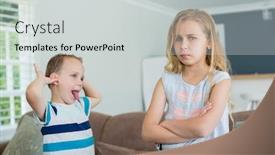  Presentation with teasing - Amazing PPT layouts having brother teasing his sister while standing with arms crossed in living room at home backdrop and a light gray colored foreground