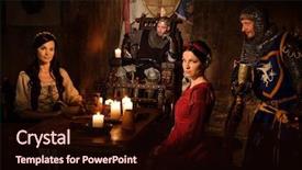  Presentation with communicate - PPT theme with brotherhood - medieval king and his subjects background and a wine colored foreground