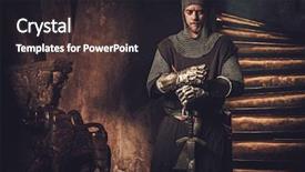  Presentation with knight - Cool new PPT theme with brotherhood - medieval knight in ancient castle backdrop and a dark gray colored foreground