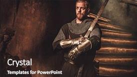  Presentation with knight - Presentation design featuring brotherhood - medieval knight in ancient castle background and a wine colored foreground