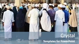  Presentation with muslim - Audience pleasing presentation theme consisting of brotherhood - muslim people in crowd backdrop and a teal colored foreground
