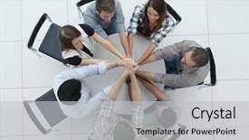  Presentation with team business top view - Beautiful presentation design featuring brotherhood - top view the smiling business backdrop and a light gray colored foreground