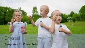  Presentation with sister - Presentation theme enhanced with brothers and sister blowing soap bubbles in park background and a light blue colored foreground
