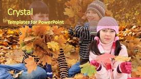  Presentation with sister - PPT theme featuring brothers and sister playing outside background and a tawny brown colored foreground