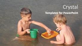  Presentation with water - PPT theme having brothers-playing-in-the-water background and a gray colored foreground