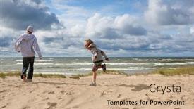  Presentation with spring - Beautiful PPT theme featuring brothers-playing-on-the-beach backdrop and a coral colored foreground