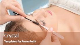  Presentation with correction - Slide deck having brow - young woman having eyebrow correction background and a coral colored foreground