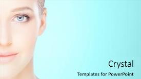  Presentation with teal - Slide deck having brow lift - beautiful female face over teal background and a cool aqua colored foreground