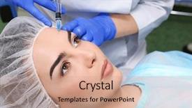  Presentation with injection plastic - Presentation theme enhanced with brow lift - young woman receiving plastic surgery background and a coral colored foreground