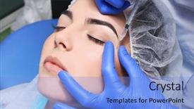  Presentation with plastic surgery - PPT theme consisting of brow lift - young woman receiving plastic surgery background and a light blue colored foreground